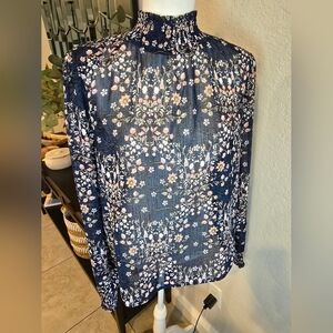 Aqua Women’s Long Sleeve Floral Metallic Blouse Size M